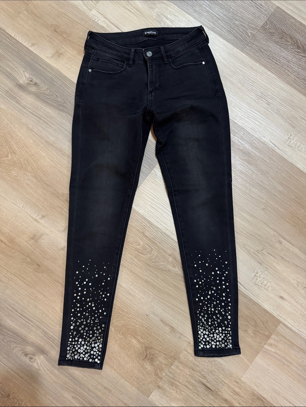 bebe Black Skinny Jeans with Silver Stud Gradient